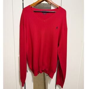 Polo Ralph Lauren Red V-Neck Pima Cotton Knit Sweater Classic Pony Logo Size XXL